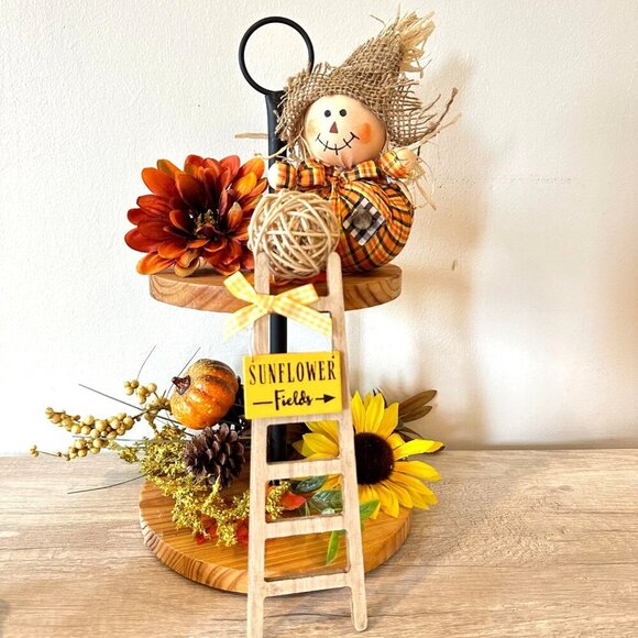 Fall Mini Ladder Signs Set 2pc Sunflower Pumpkin Patch 11in Tier Tray Decor - Picture 5 of 11